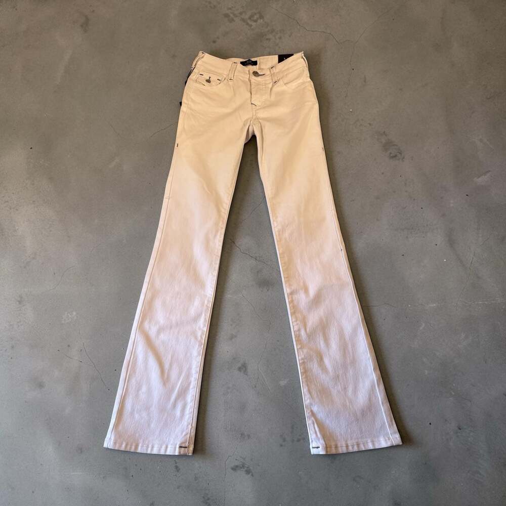 True Religion Billie Mid Rise Straight Flap Jeans Optic White Size 24